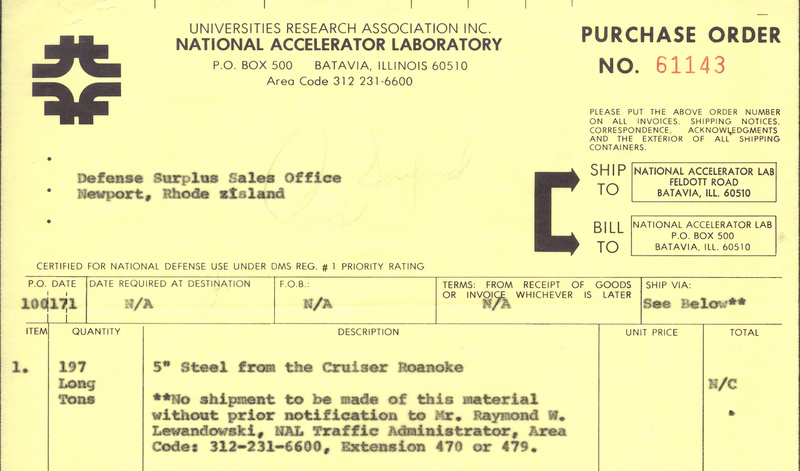A purchase order for 197 tons of warship steel (Image: Fermilab)